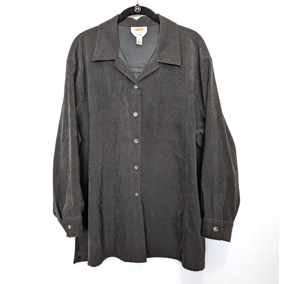 Talbots Green Faux Suede Button Down Stretch Large - Picture 1 of 12